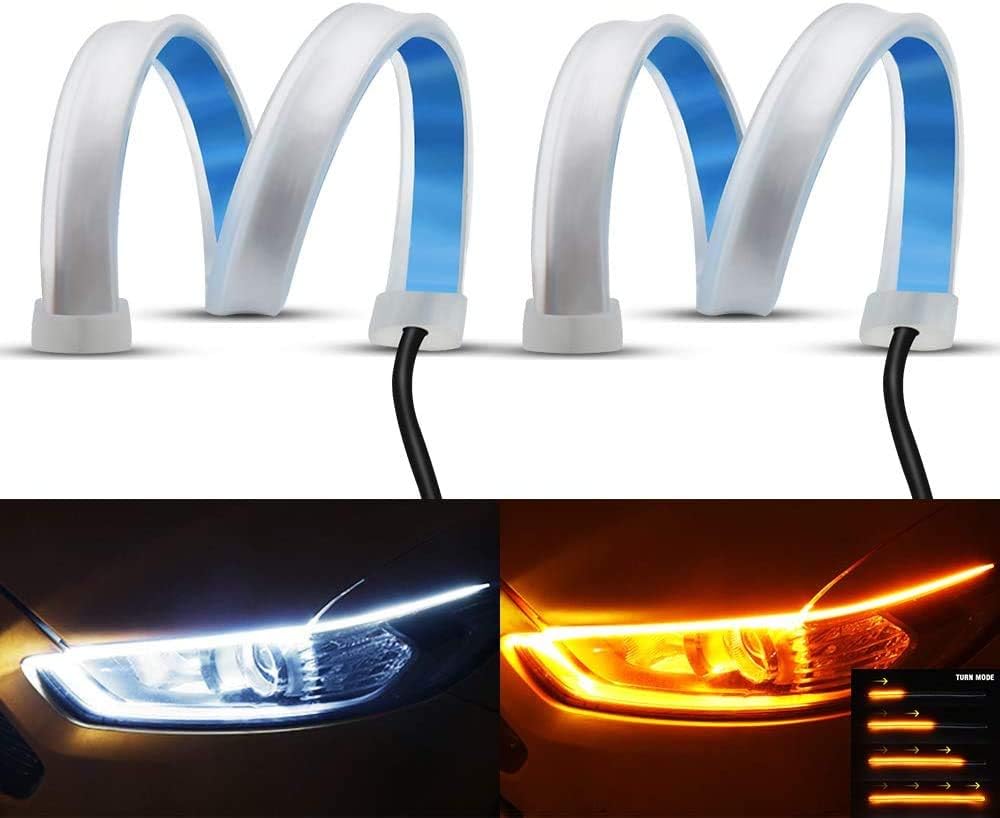 ليد فوانيس السيارة الامامية شريط اضاءة LED مرن، شريط انبوبي لمبة اضاءة نهارية نيون متسلسة لاشارة الالتفاف وشارة الانعطاف - اضاءة اصفر وابيض - 2 شريط (الشريط 60 سم) 10 ليد فوانيس السيارة الامامية شريط اضاءة LED مرن، شريط انبوبي لمبة اضاءة نهارية نيون متسلسة لاشارة الالتفاف وشارة الانعطاف - اضاءة اصفر وابيض - 2 شريط (الشريط 60 سم) - الصورة 10