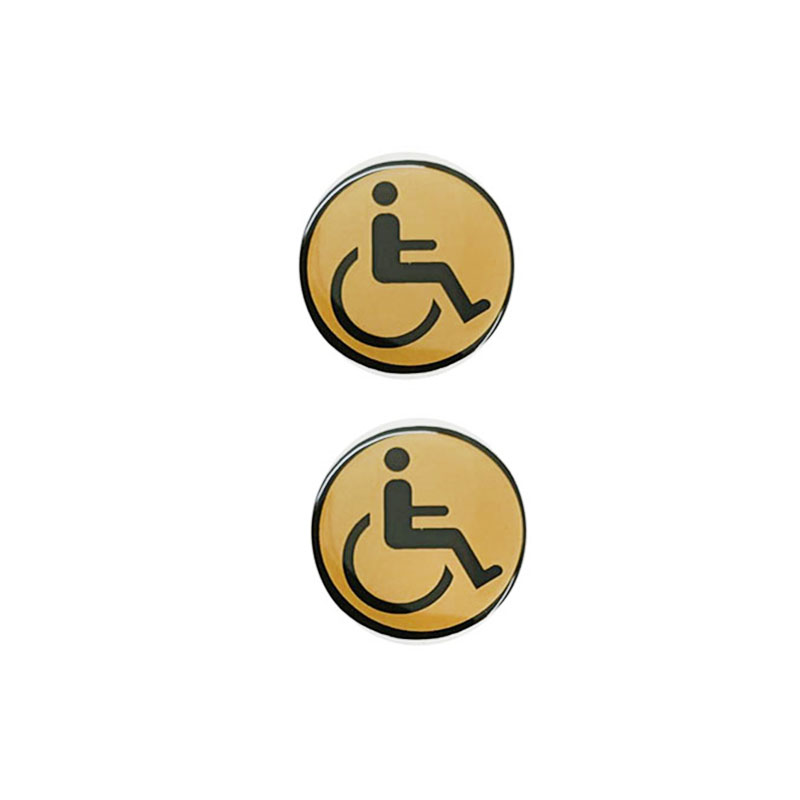 طقم ستيكرات كراسي متحركة لذوي الاحتياجات الخاصة للسيارات - قطعتين ملصق دائري مقاوم للماء والشمس بلون ذهبي( تصميم الكرسى المتحرك ، 2 قطعة ، مقاس: 4.7 سم ، كود: 2568)