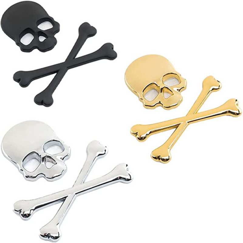 ملصق شارة دراجة نارية هيكل عظمي معدني شعار ثلاثي الأبعاد لتزيين ملصقات السيارات - 3 قطع