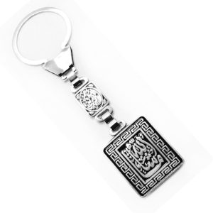 ميدالية وسلسلة مفاتيح سيارة استانلس جودة عالية شكل فضة محفور عليها - ماشاء الله