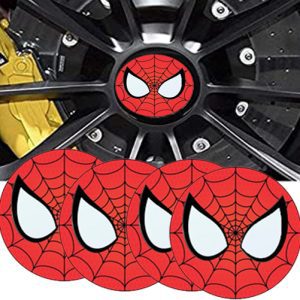طقم ملصق جنط غطاء محور اطارات السيارة 3D قابل للصق - 4 قطع - مناسب سابيدر مان