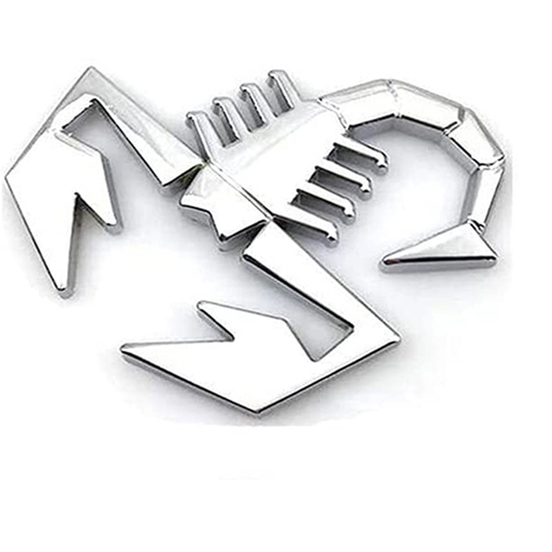 ملصق بادج كروم معدن 3D ثلاثي الابعاد علي شكل عقرب ، ملصق لوجو ذاتي اللصق لديكور السيارات واكصدام السيارة والدراجة النارية - لون سلفر