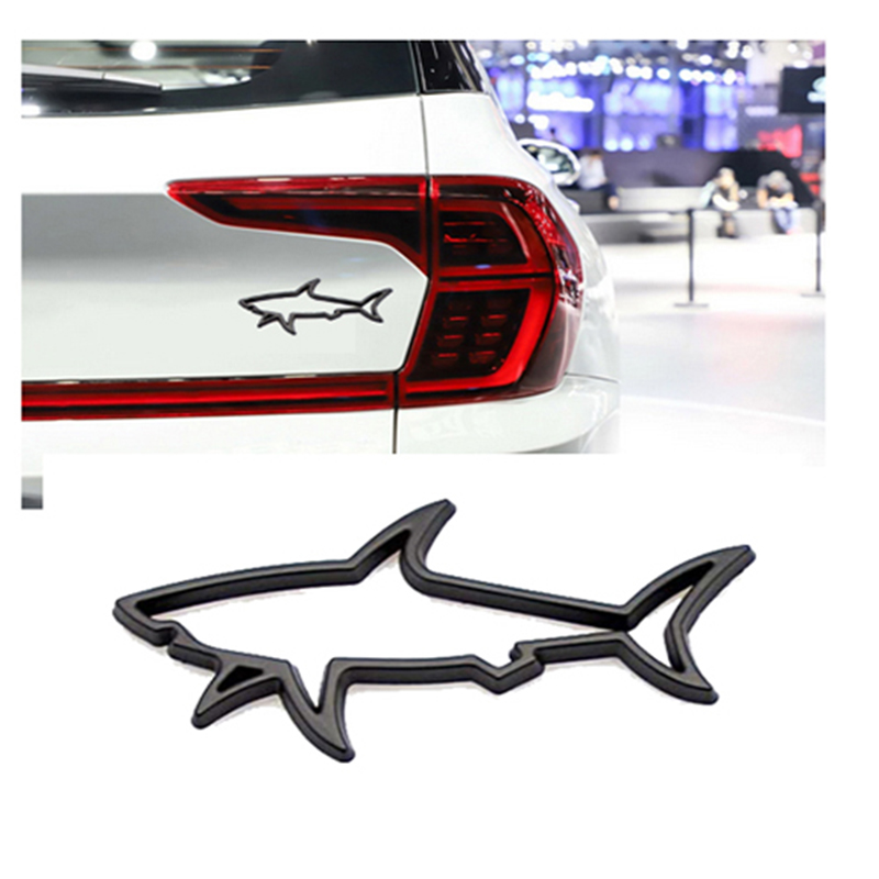 ملصق سيارة ثلاثى الابعاد معدن شكل قرش اسود