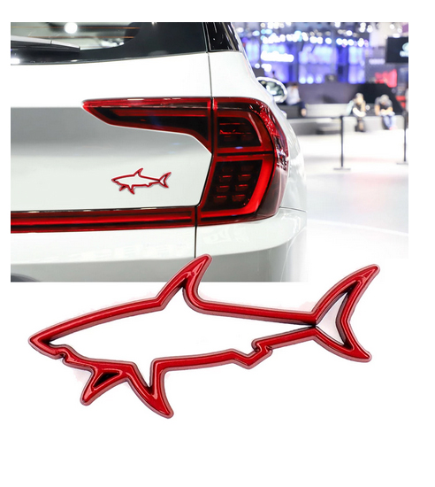 ملصق سيارة ثلاثى الابعاد معدن شكل قرش احمر