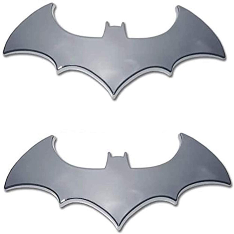 ملصق سيارة ثلاثى الابعاد معدن شكل باتمان سلفر قطعتين