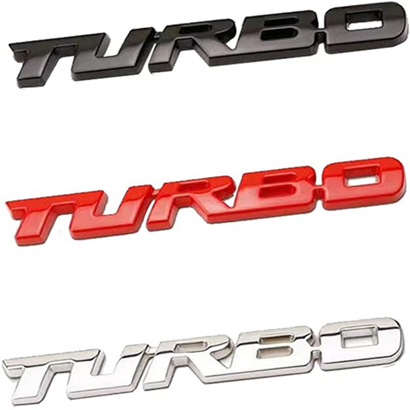 ملصق سيارة ثلاثى الابعاد معدن TURBO ثلاث قطع اسود واحمر وسلفر