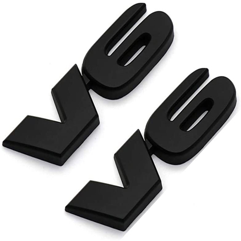 2 × ملصق معدني ثلاثي الابعاد V6 للشاحنة والشاحنات، ملصق بديل للسيارات العالمية (اسود مطفي)