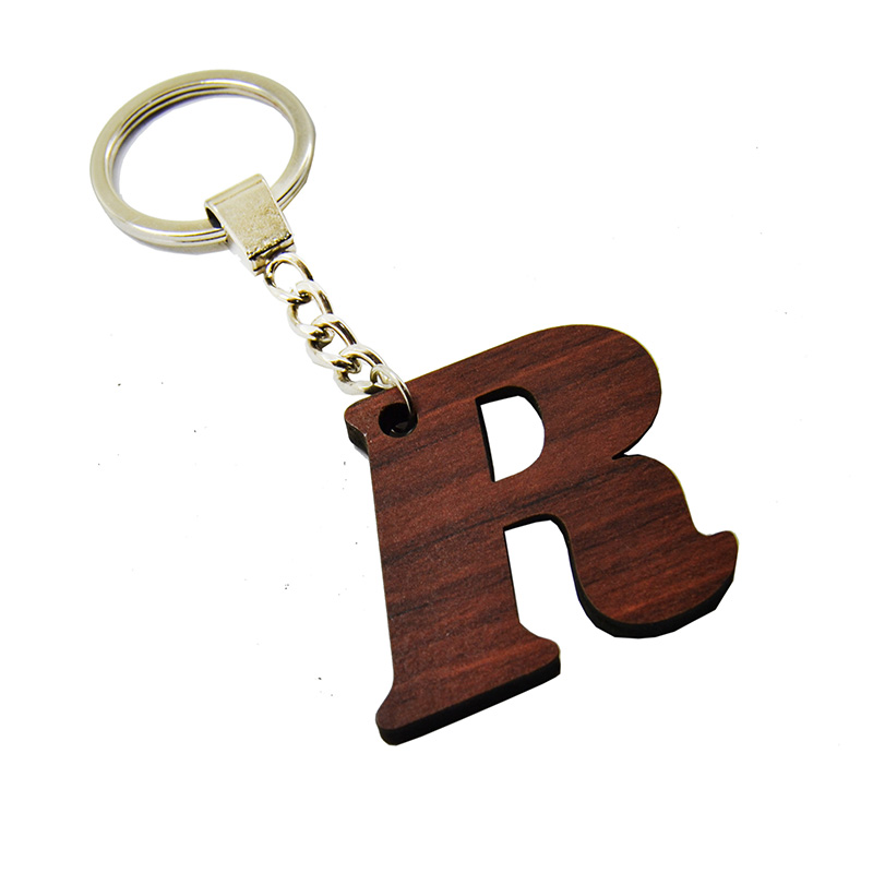 ميدالية وسلسلة مفاتيح سيارة منزل مكتب واخرى - خشب تقطيع ليزر - حرفR