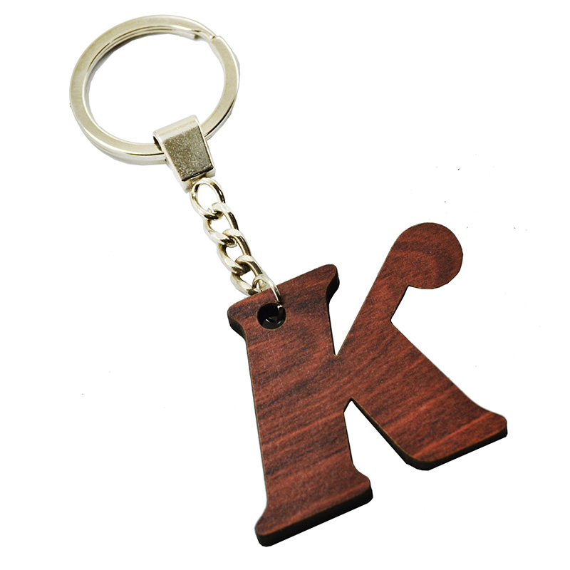 ميدالية وسلسلة مفاتيح سيارة منزل مكتب واخرى - خشب تقطيع ليزر - حرفK
