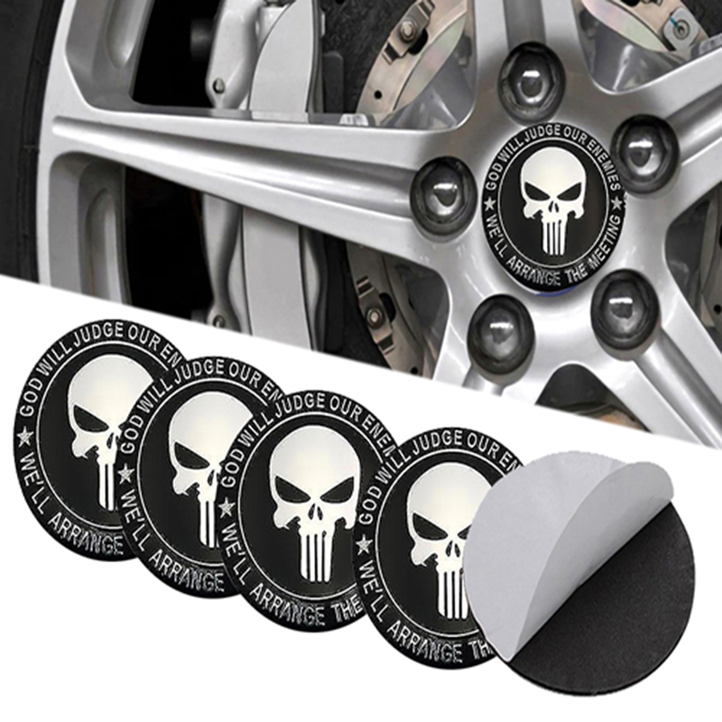 طقم ملصق جنط غطاء محور اطارات السيارة 3D قابل للصق - 4 قطع - مناسب ل جمجمة
