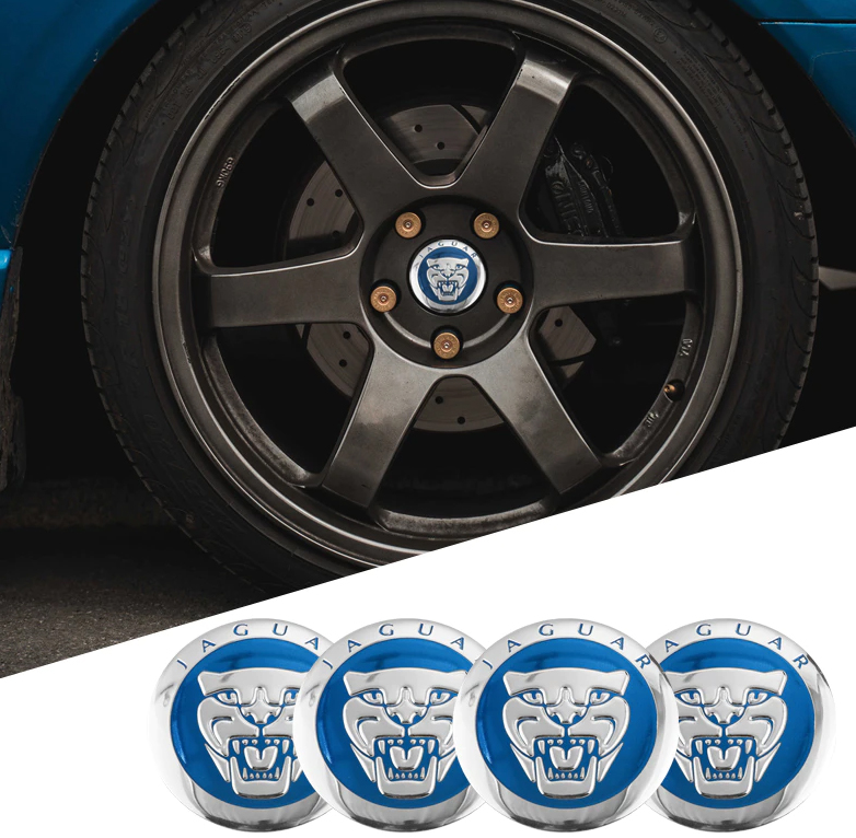 طقم ملصق جنط غطاء محور اطارات السيارة 3D قابل للصق - 4 قطع - مناسب ل جاغور