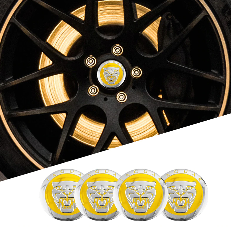 طقم ملصق جنط غطاء محور اطارات السيارة 3D قابل للصق - 4 قطع - مناسب ل جاغور