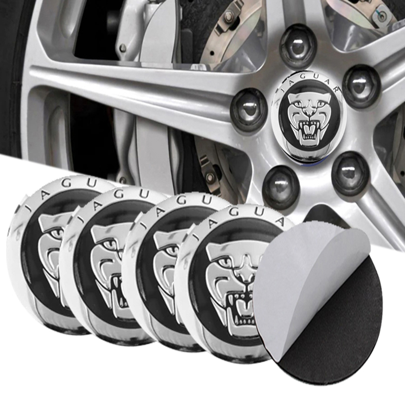 طقم ملصق جنط غطاء محور اطارات السيارة 3D قابل للصق - 4 قطع - مناسب ل جاغور