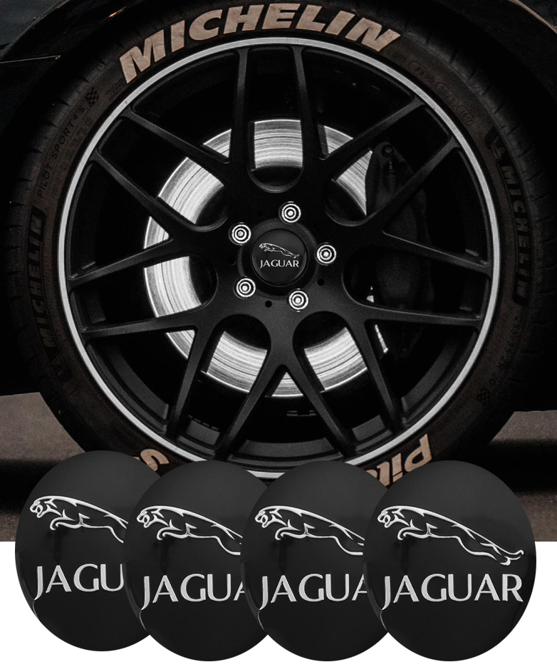 طقم ملصق جنط غطاء محور اطارات السيارة 3D قابل للصق - 4 قطع - مناسب ل جاغور