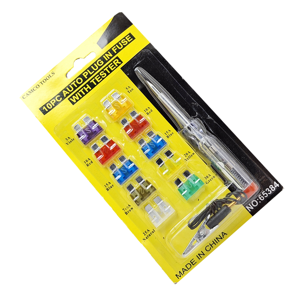 جهاز اختبار الجهد، اختبار استمرارية الجهد والتيار، تلقائي 6 فولت 12 فولت 24 فولت تيار مستمر مع 10 قطع مجموعة متنوعة من صمامات بديلة للسيارات