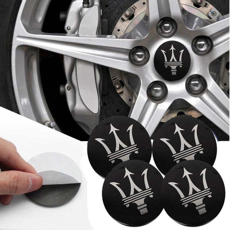 طقم ملصق جنط غطاء محور اطارات السيارة 3D قابل للصق - 4 قطع - مناسب مع مازيراتى