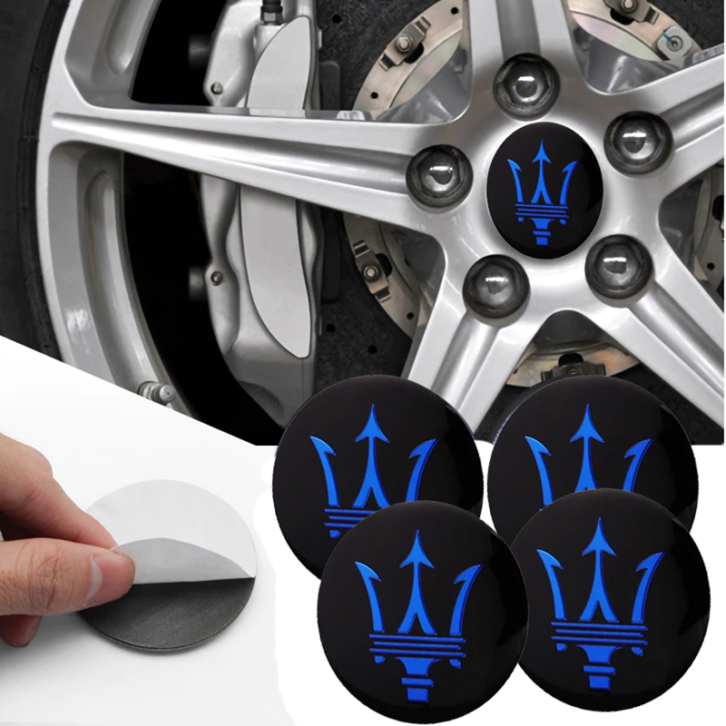 طقم ملصق جنط غطاء محور اطارات السيارة 3D قابل للصق - 4 قطع - مناسب ل مازيراتى