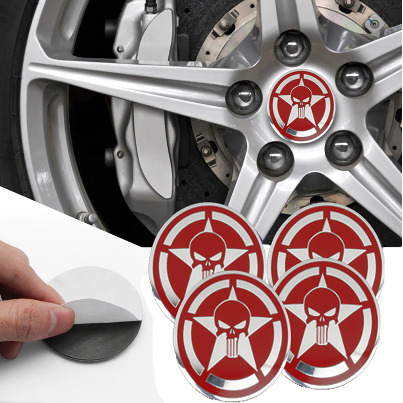طقم ملصق جنط غطاء محور اطارات السيارة 3D قابل للصق - 4 قطع - مناسب ل نجمة جمجمة