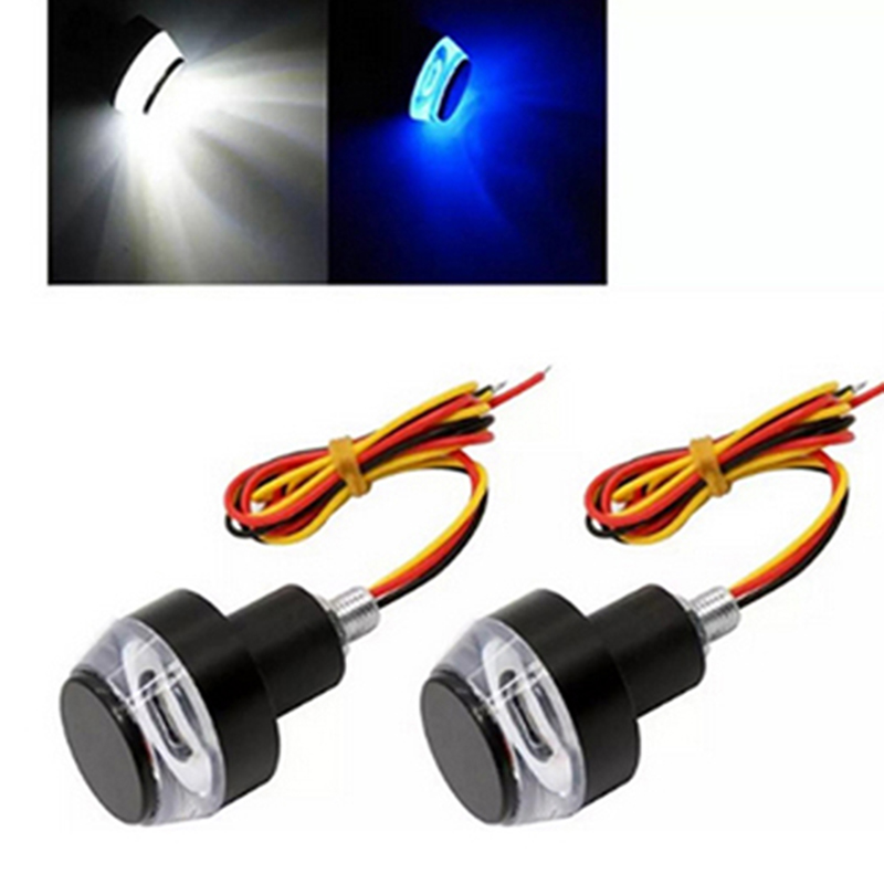 تقالة جادون اضاءة ليد LED مقبض يد جادون متوسيكل دراجة نارية للاشارات والتنبية - 2 قطعة - اضاءة ازرق وابيض - سلك 3 طرف للتبديل بين الاضاءة