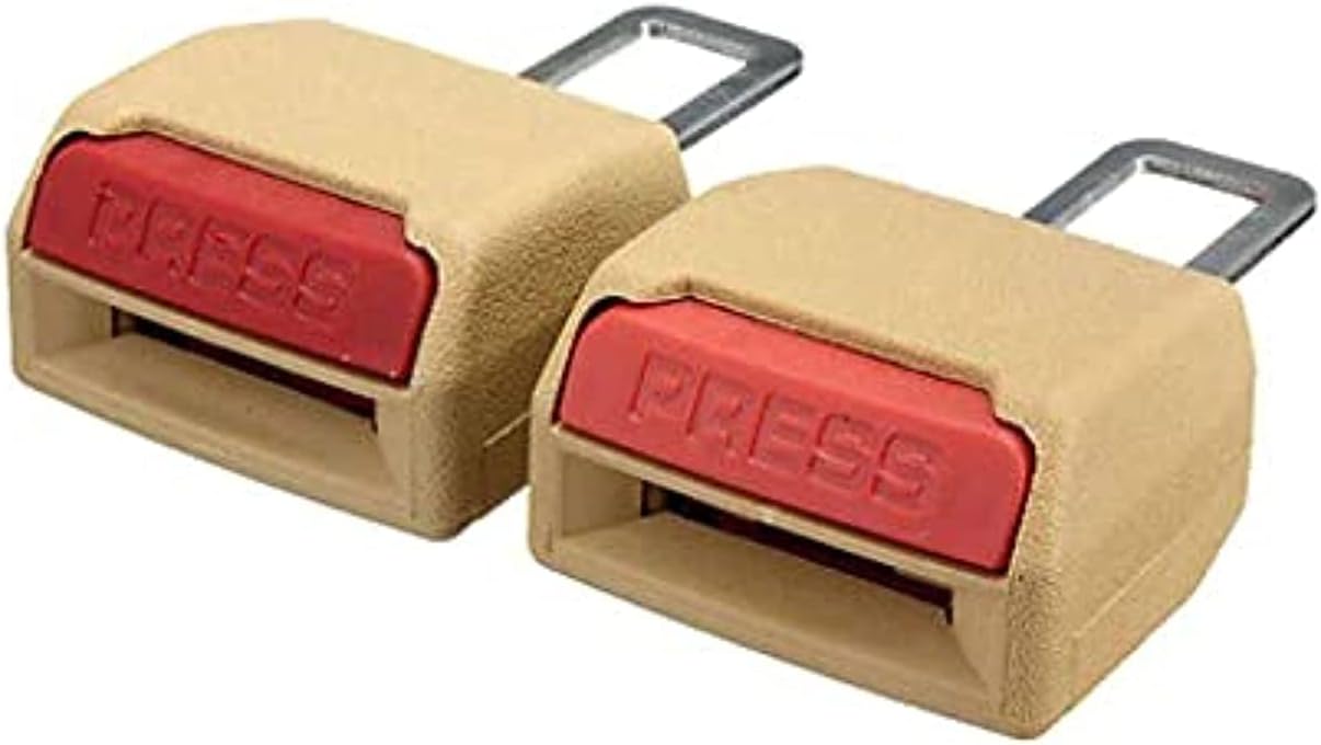 مشبك معدنى تايوانى على كارت سكاته حزام امان للسيارة سدادة انذار من قطعتين- سادة لون بيج