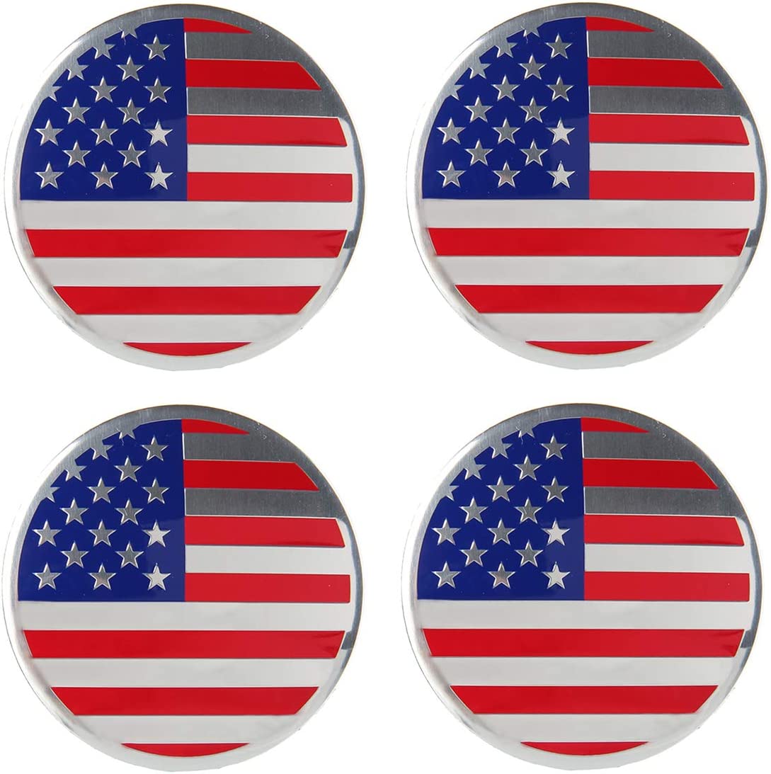 طقم ملصق جنط سيارة 3D - علم امريكا - 4 قطع - قطر 5.5 سم
