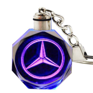 ميدالية وسلسلة مفاتيح سيارة كريستال اضاءة متغيرة 7 الوان متتاالية مناسبة لمفاتيح السيارة والدراجات النارية ومفاتيح العائلة - متوافقة مع مرسيدس