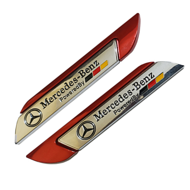 ملصق سيارة ثلاثى الابعاد 3d معدن متوافق مع مرسيدس - عبوة من قطعتين يمين وشمال - لون سلفر فى احمر