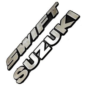 ملصق علامة وشعار سيارة 3d بارز متوافق مع سيارات سوزوكى لون سلفر فى اسود - عدد 2 قطعة