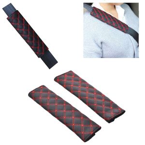 اغطية حزام امان للسيارات ، وسائد كتف لحزام السيارة ، اكسسوارات السيارة الداخلية ( 2 قطعة ، جلد مستورد اسود خطوط احمر ، كود : 5208)