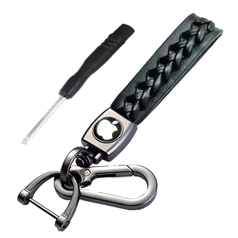 ميدالية وسلسلة مفاتيح سيارة جلد مضفرة متوافقة مع - ابل - لون اسود