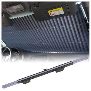 ستائر حاجبة من الشمس لزجاج السيارة الامامي قابل للسحب، ستائر مظلة الشمس مناسبة لمعظم الشاحنات والسيارات ( ستارة وجة سلفر ووجة رمادى ، 155* 70 سم ، كود : 5337)