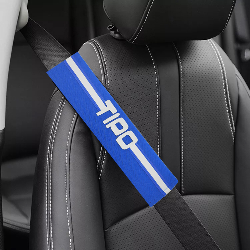 غطاء جلد لحزام امان مقعد السيارة بشريط وشعار عاكس للأضاءة 2 قطعة متوافق مع - فيات تيبو - لون ازرق