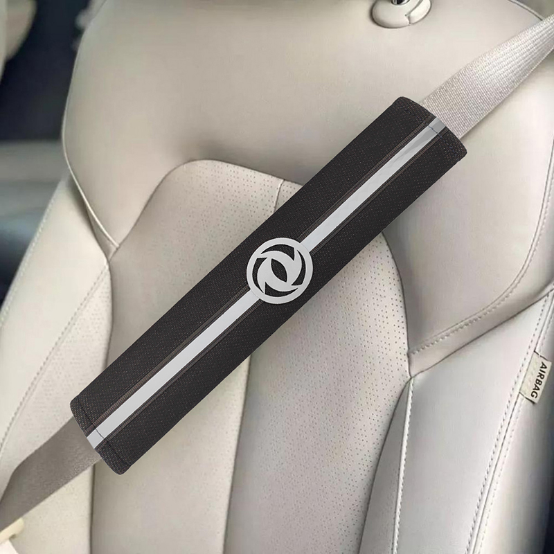 غطاء جلد لحزام امان مقعد السيارة بشريط وشعار عاكس للأضاءة 2 قطعة متوافق مع - جلورى - لون اسود
