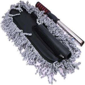 مساحة وفرشاة منفضة غبار لتنظيف السيارة من الداخل والخارج والاماكن الضيقة ريش من المايكروفايبر بمقبض طويل قابل للسحب والتعديل والفك - رمادى