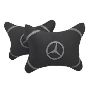 طقم مسند راس لمقعد السيارة وسادة مبطنة فايبر تصميم مريح ومميز وخامات عالية الجودة بشعار بارز عاكس -2 قطعة - مرسيدس - لون اسود