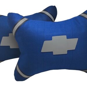 طقم مسند راس لمقعد السيارة وسادة مبطنة فايبر تصميم مريح ومميز وخامات عالية الجودة بشعار بارز عاكس -2 قطعة - شيفرولية - لون بترولى