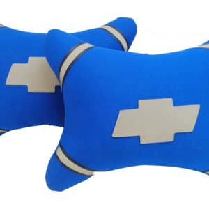 طقم مسند راس لمقعد السيارة وسادة مبطنة فايبر تصميم مريح ومميز وخامات عالية الجودة بشعار بارز عاكس -2 قطعة - شيفرولية - لون ازرق