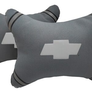 طقم مسند راس لمقعد السيارة وسادة مبطنة فايبر تصميم مريح ومميز وخامات عالية الجودة بشعار بارز عاكس -2 قطعة - شيفرولية - لون رمادى