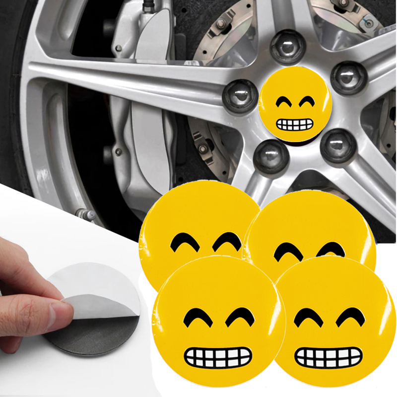 طقم ملصق جنط غطاء محور اطارات السيارة 3D قابل للصق - 4 قطع - مناسب ل سمايل