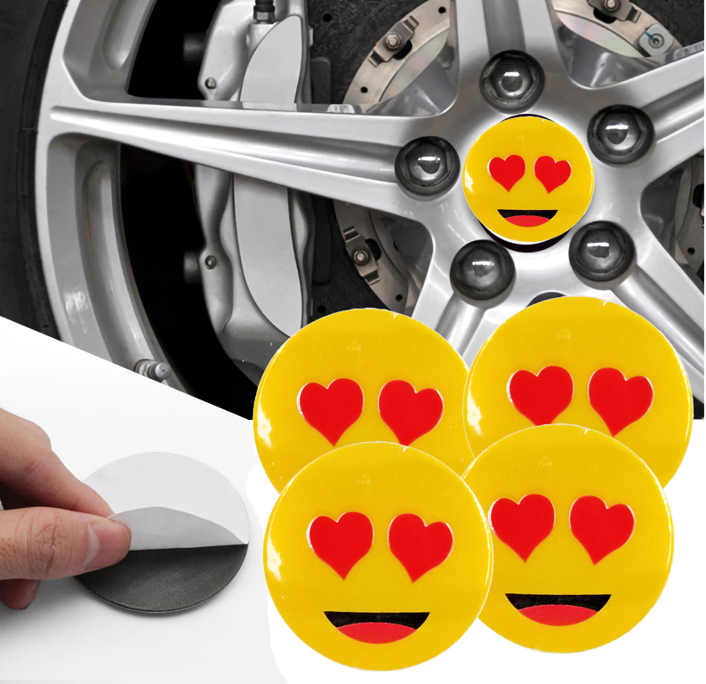 طقم ملصق جنط غطاء محور اطارات السيارة 3D قابل للصق - 4 قطع - مناسب ل سمايل