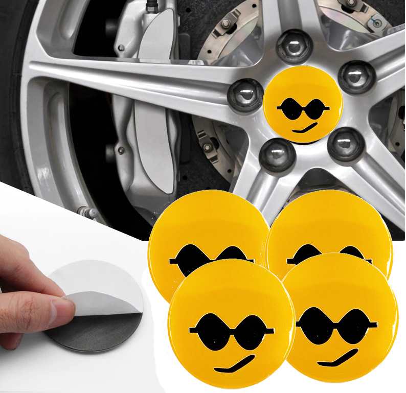 طقم ملصق جنط غطاء محور اطارات السيارة 3D قابل للصق - 4 قطع - مناسب ل سمايل