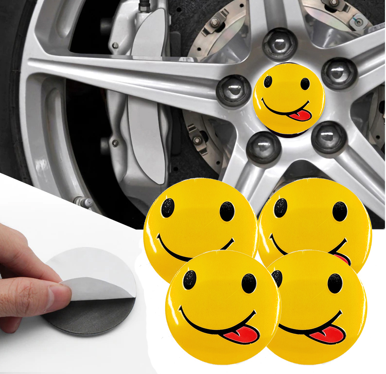 طقم ملصق جنط غطاء محور اطارات السيارة 3D قابل للصق - 4 قطع - مناسب ل سمايل