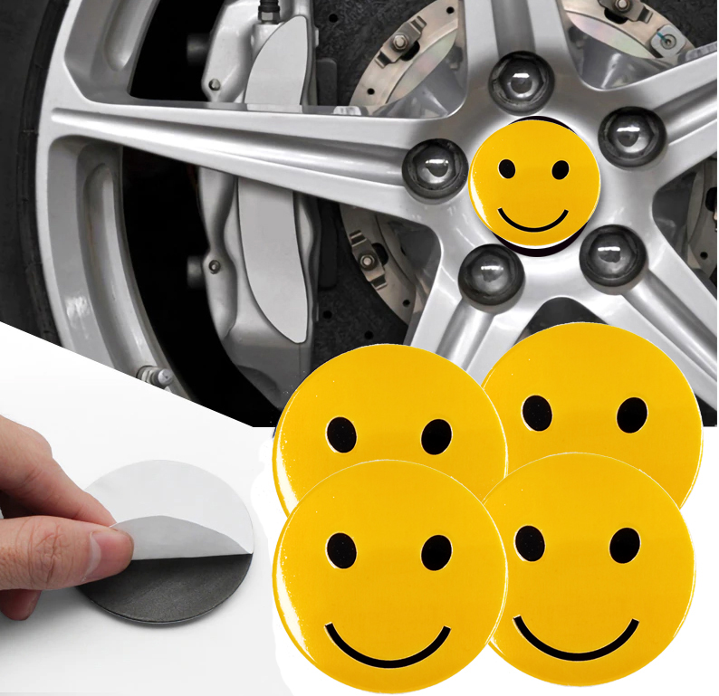 طقم ملصق جنط غطاء محور اطارات السيارة 3D قابل للصق - 4 قطع - مناسب ل سمايل