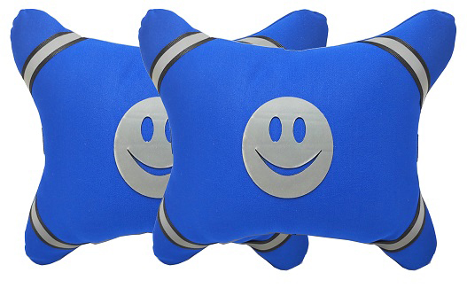 طقم مسند راس لمقعد السيارة وسادة مبطنة فايبر تصميم مريح ومميز وخامات عالية الجودة بشعار بارز عاكس   -2 قطعة - سمايل - لون ازرق