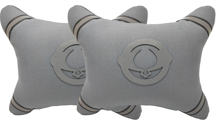 طقم مسند راس لمقعد السيارة وسادة مبطنة فايبر تصميم مريح ومميز وخامات عالية الجودة بشعار بارز عاكس   -2 قطعة - سانج يونج - لون رمادى