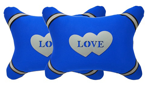 طقم مسند راس لمقعد السيارة وسادة مبطنة فايبر تصميم مريح ومميز وخامات عالية الجودة بشعار بارز عاكس   -2 قطعة - لاف LOVE - لون ازرق