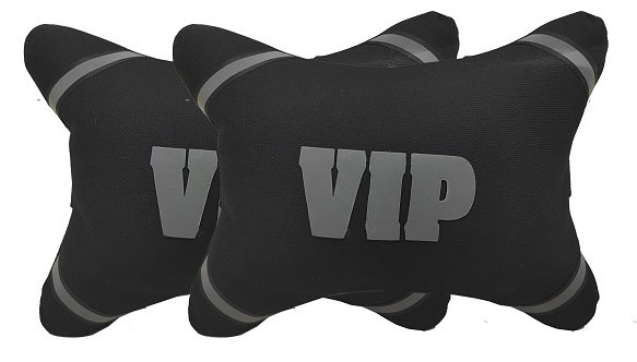 طقم مسند راس لمقعد السيارة وسادة مبطنة فايبر تصميم مريح ومميز وخامات عالية الجودة بشعار بارز عاكس   -2 قطعة - VIP - لون اسود