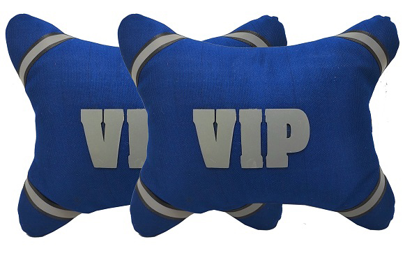 طقم مسند راس لمقعد السيارة وسادة مبطنة فايبر تصميم مريح ومميز وخامات عالية الجودة بشعار بارز عاكس   -2 قطعة - VIP - لون بترولى