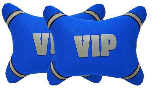 طقم مسند راس لمقعد السيارة وسادة مبطنة فايبر تصميم مريح ومميز وخامات عالية الجودة بشعار بارز عاكس   -2 قطعة - VIP - لون ازرق