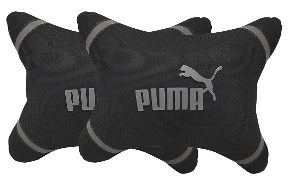 طقم مسند راس لمقعد السيارة وسادة مبطنة فايبر تصميم مريح ومميز وخامات عالية الجودة بشعار بارز عاكس   -2 قطعة - - لون اسود